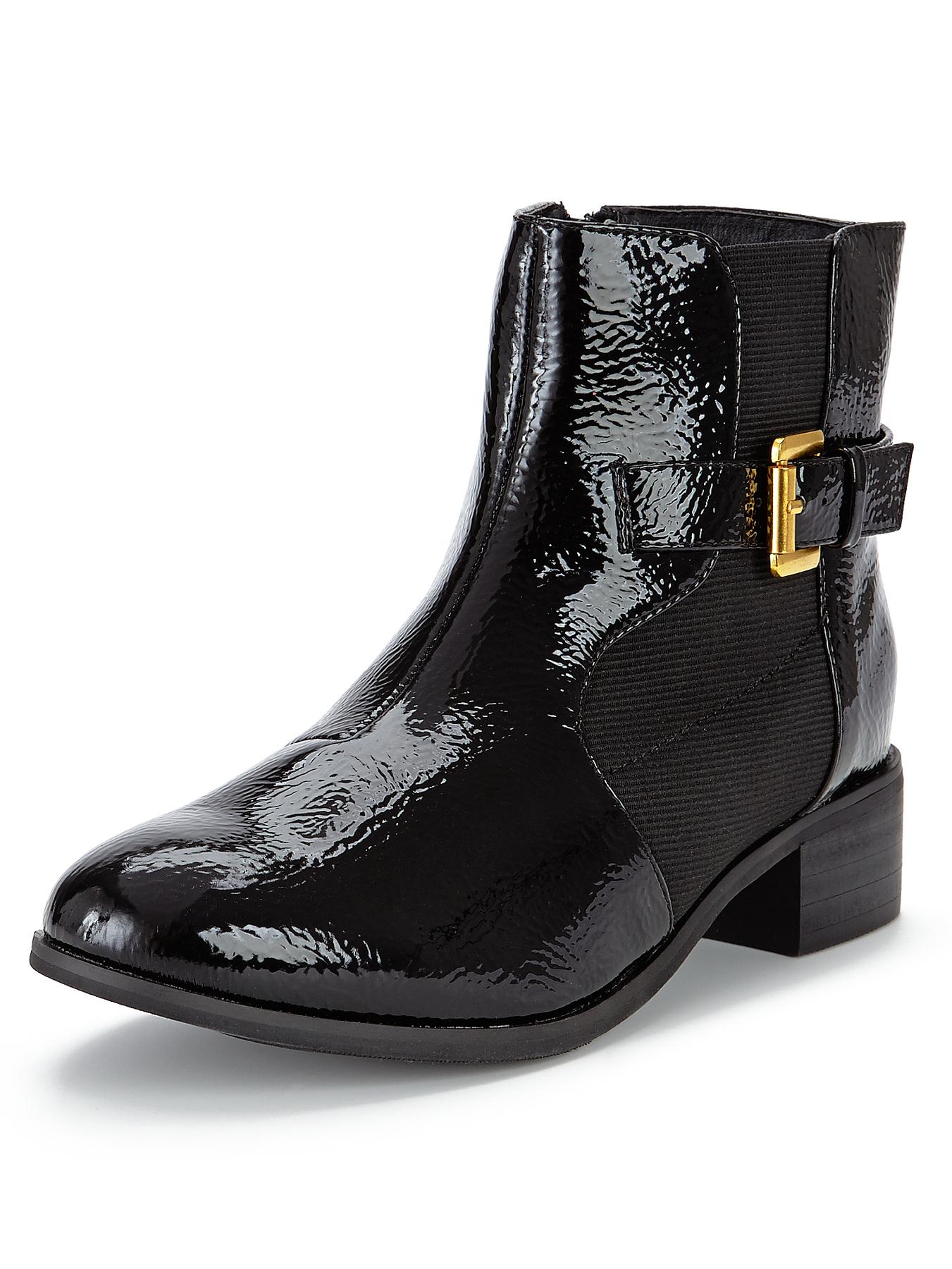 patent buckle ankle boots