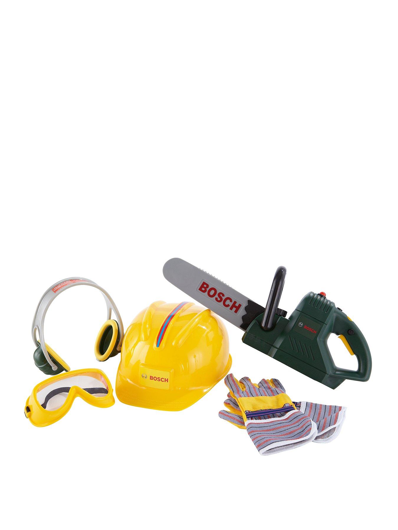 Bosch Mini Toy Chainsaw Helmet And Work Gloves