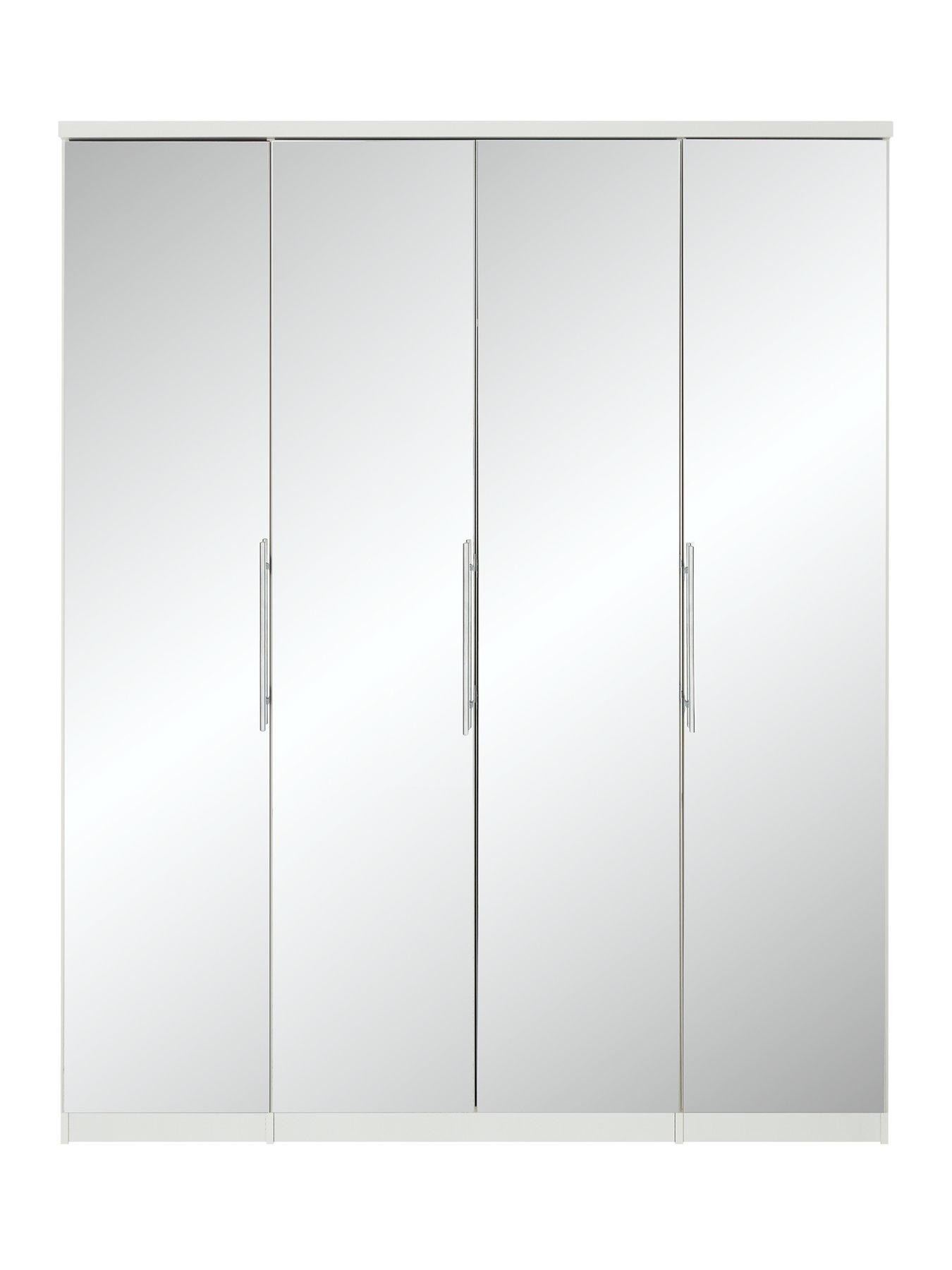 Prague 4 Door Wardrobe With Mirrored Doors And Internal Chest Of 3