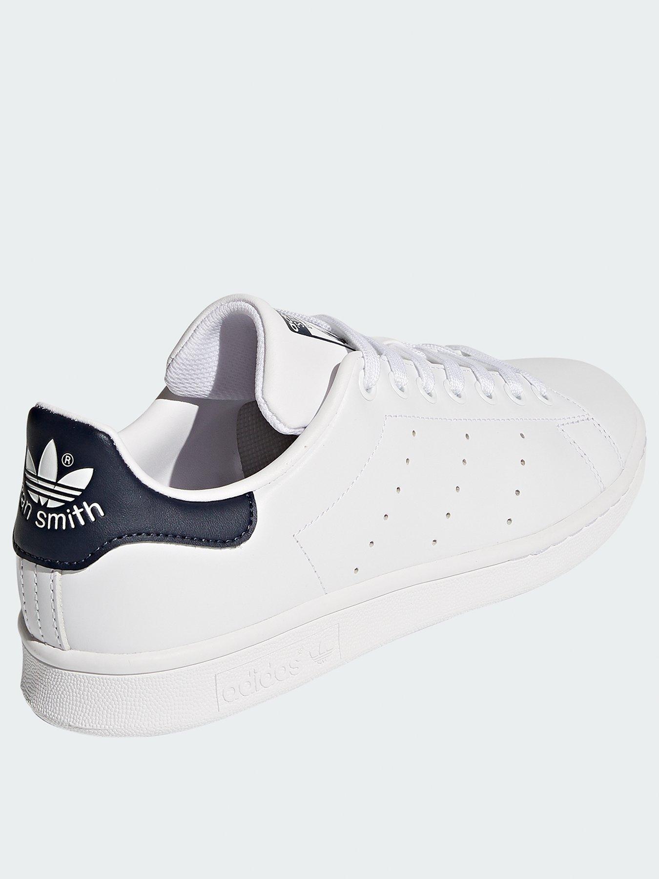 white and navy stan smith