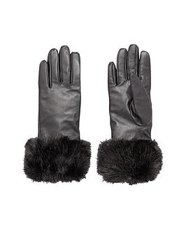 Faux Fur Trim Leather Gloves | littlewoodsireland.ie