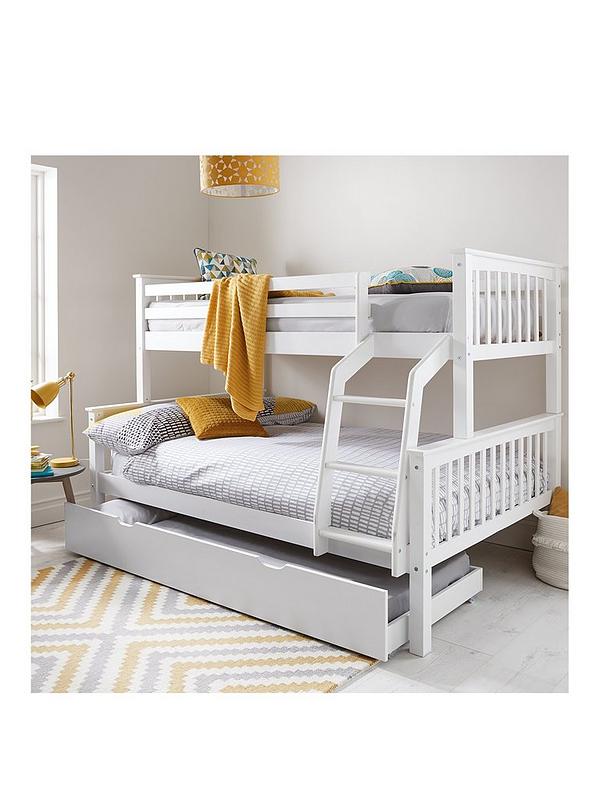 Novara Detachable Trio Bunk Bed With, White Double Bunk Bed