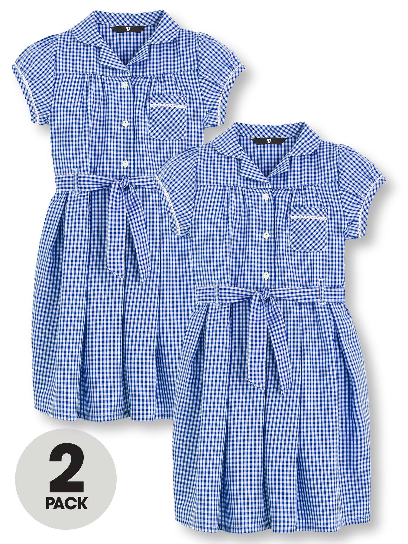 Girls School Frilly Gingham Summer Dress Ankle Socks 2 Pack Red Green Navy Blue