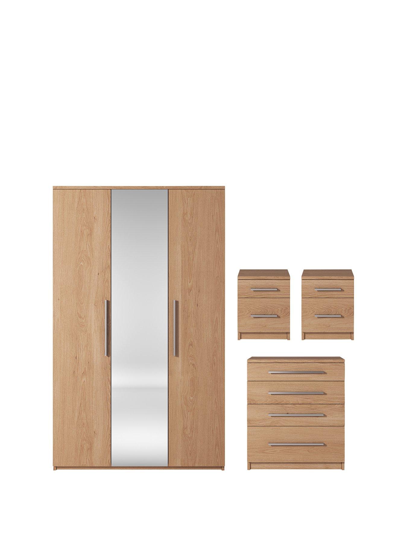 Prague 4 Piece Package 3 Door Mirrored Wardrobe 4 Drawer Chest