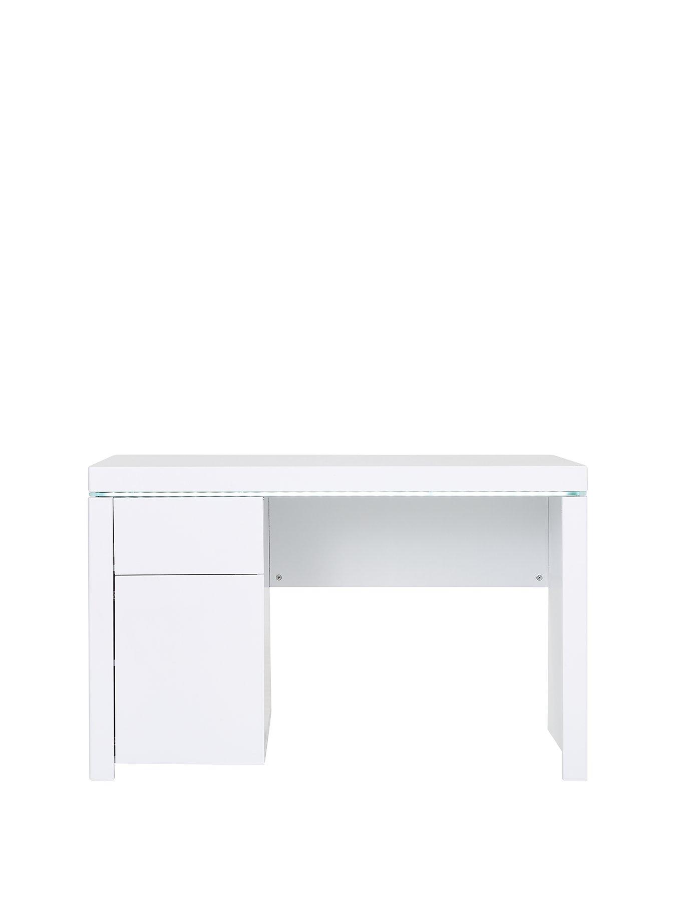 Arctic High Gloss Desk With Led Strip Lights White