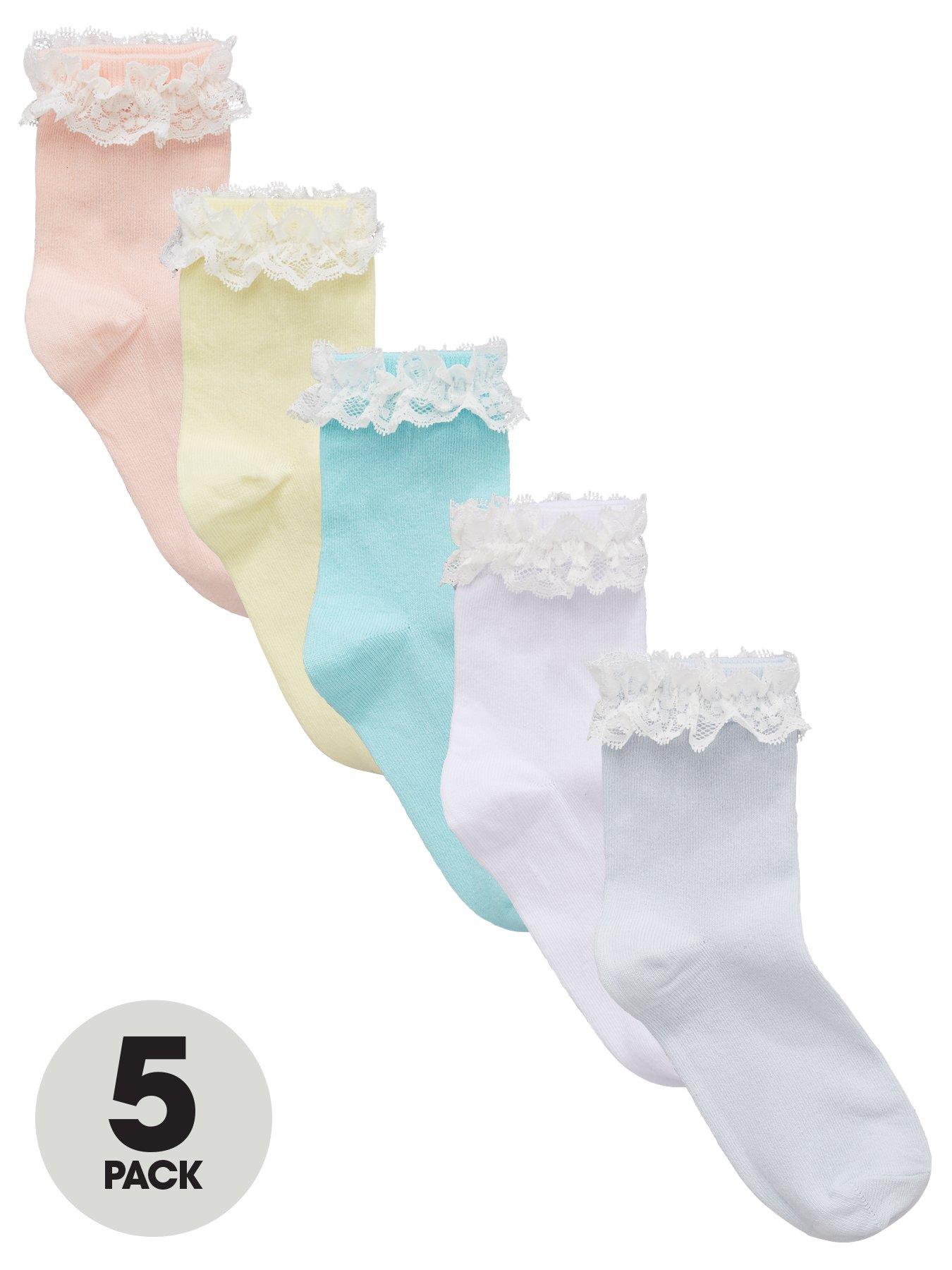 Baby Girls White Frilly Ankle Socks Heart Diamante Sparkle Lace 0-12 Months