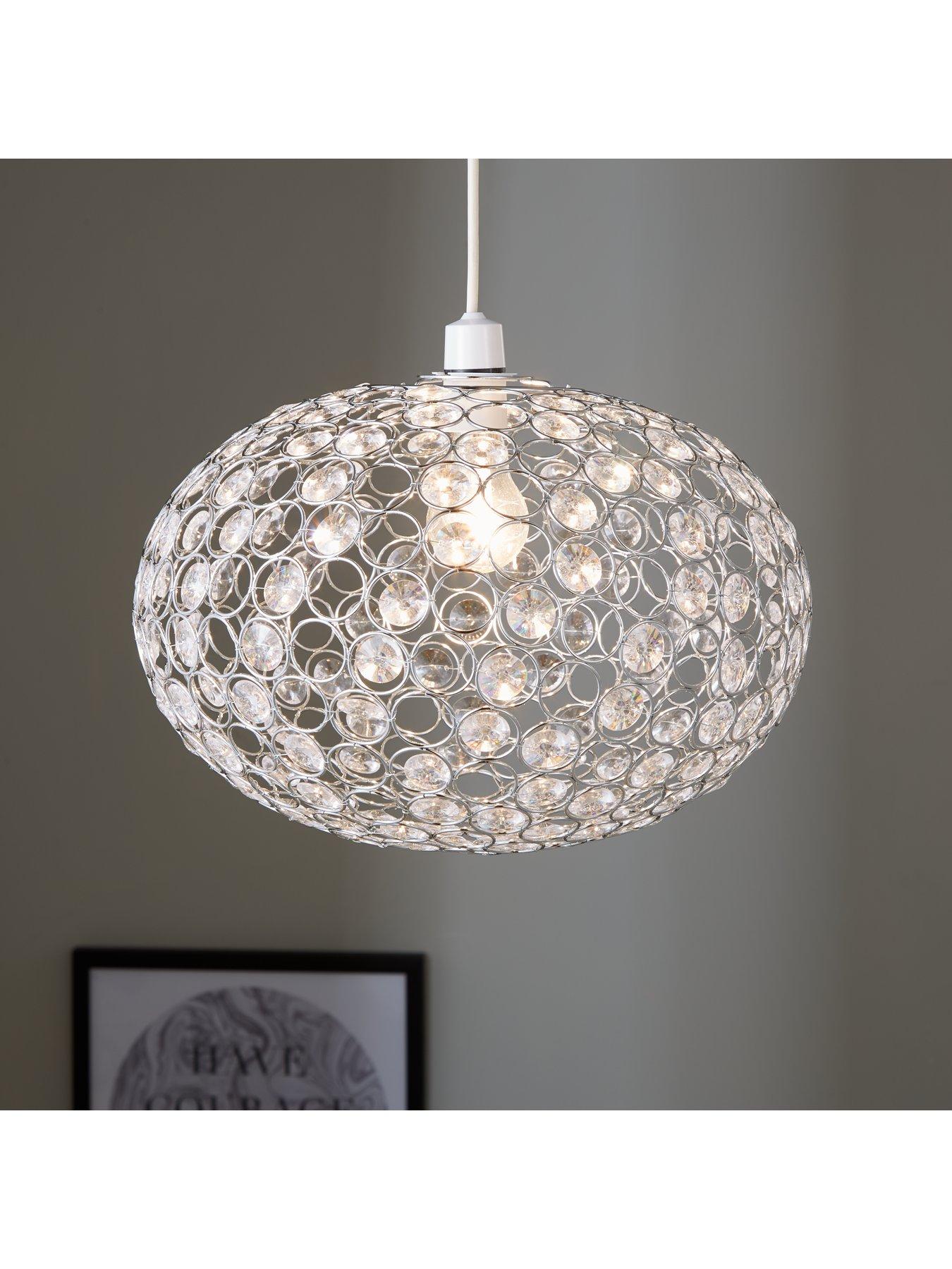 Ceiling Lighting Kliving Hollie Chrome And Beaded Easy Fit Pendant