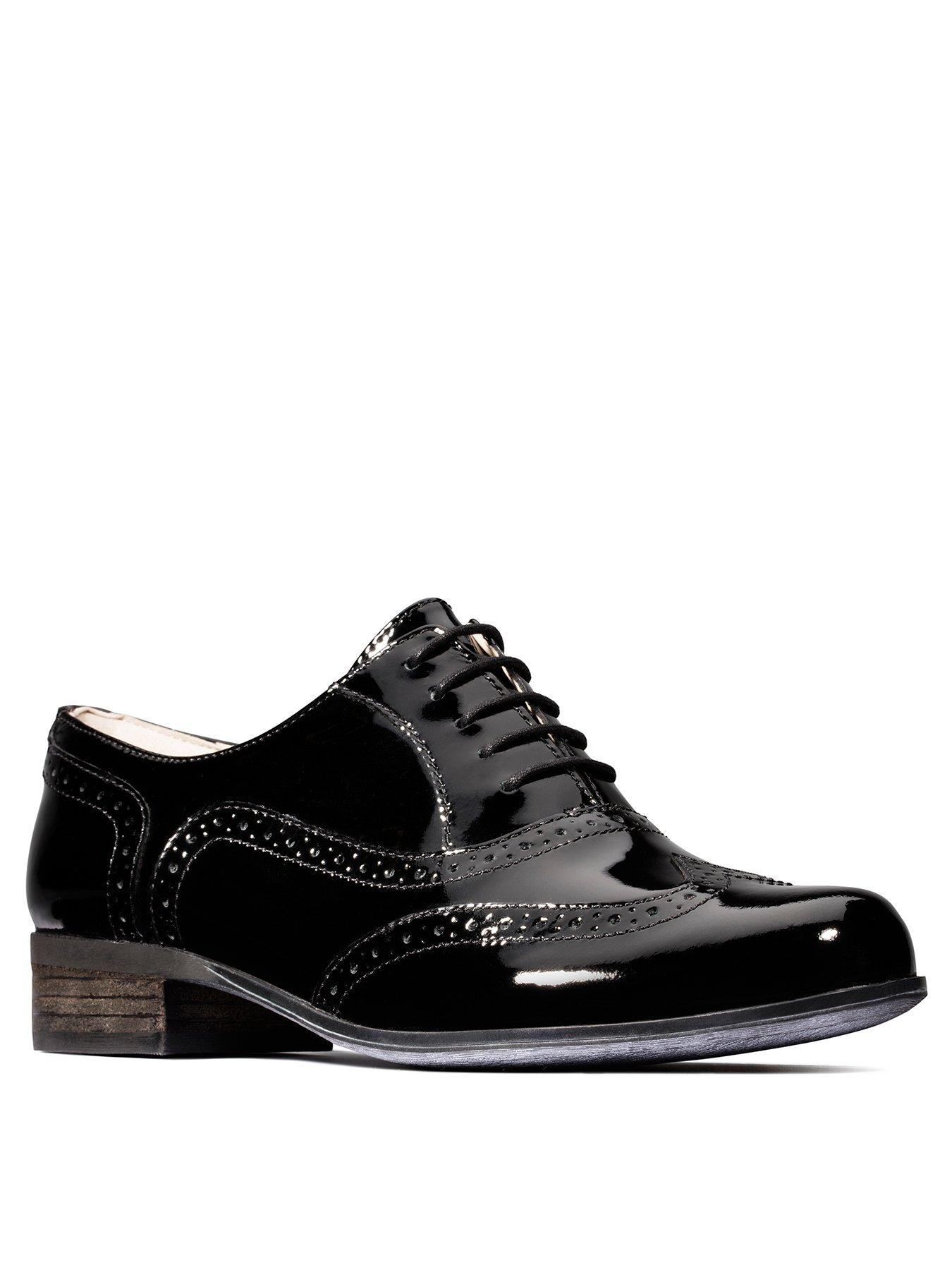 clarks black patent brogues