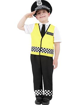 Kid wearing police Halloween costume
