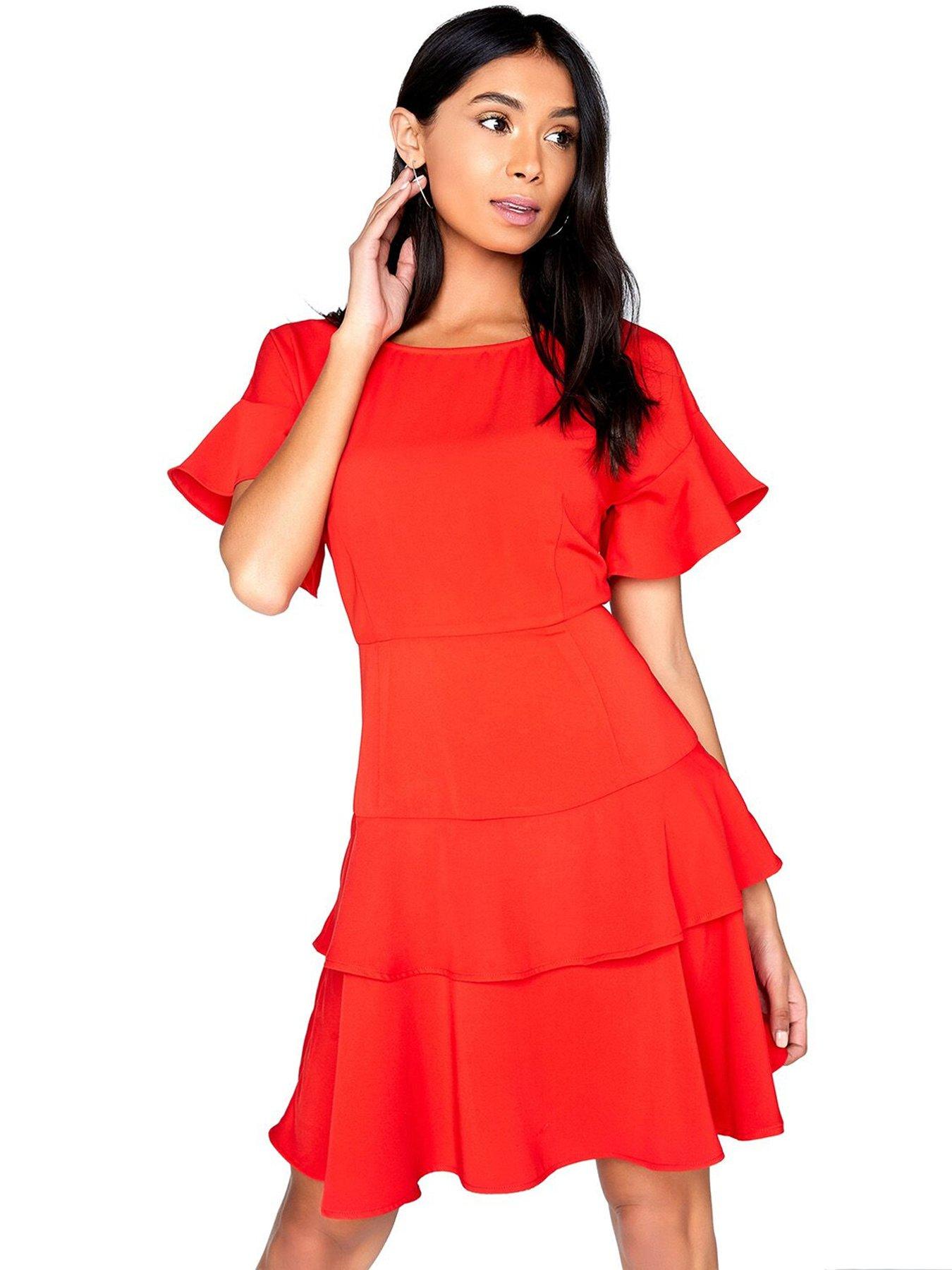 red tiered ruffle dress