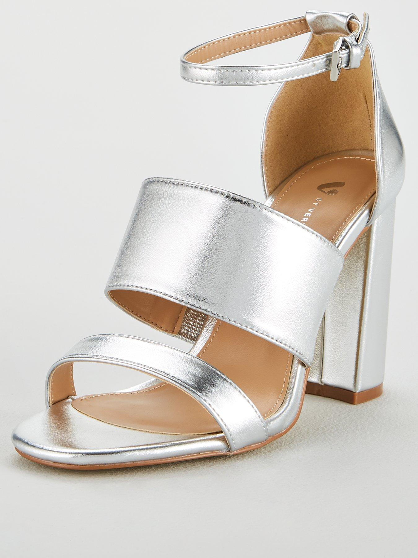 buy \u003e 3 inch silver block heel sandals 