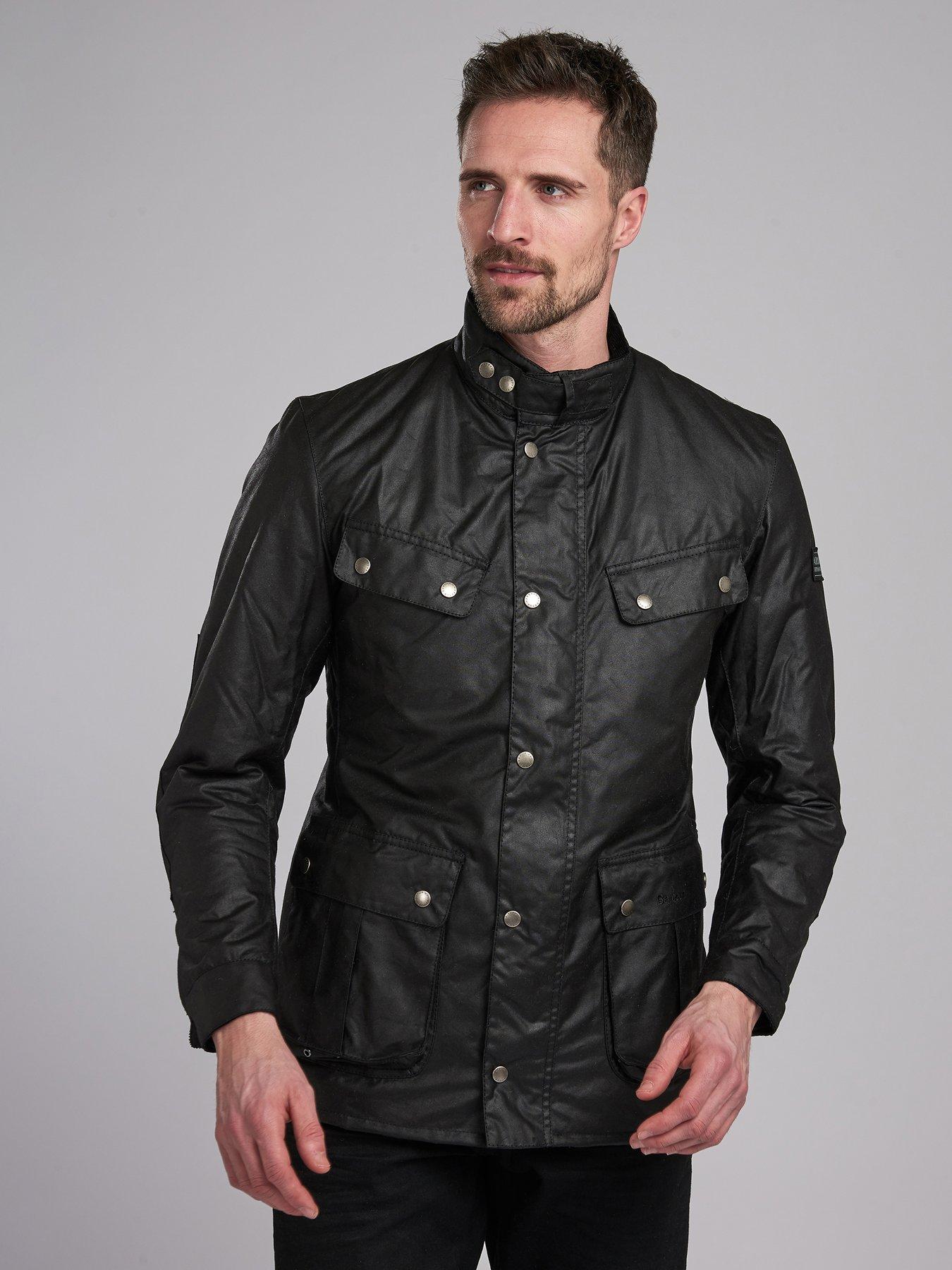 barbour international slim wax jacket black