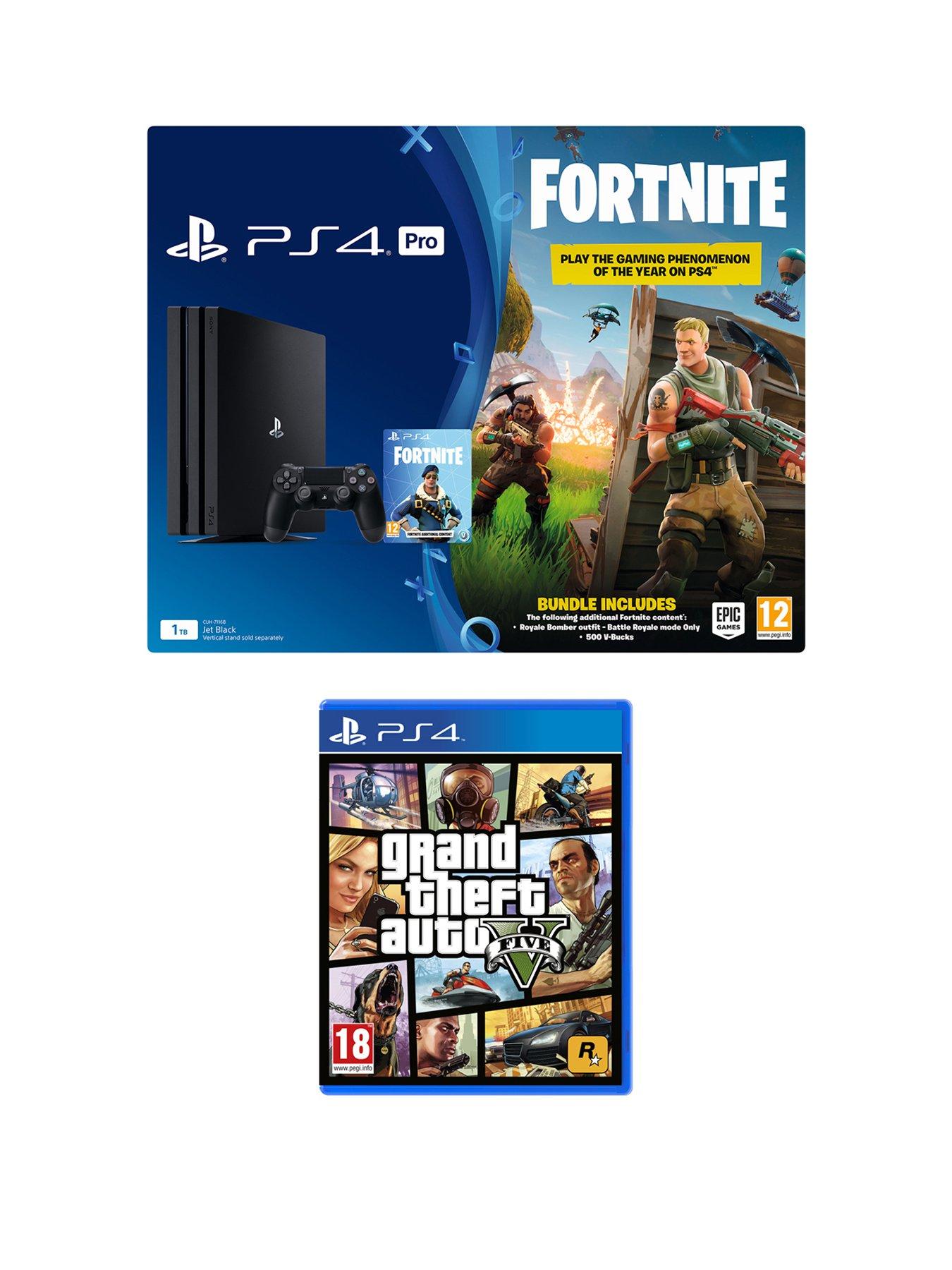 playstation 4 pro ps4 pro black console with fortnite royal bomber skin and 500 v bucks with grand theft auto 5 gta v plus optional extra controller - skin fortnite 500 v bucks