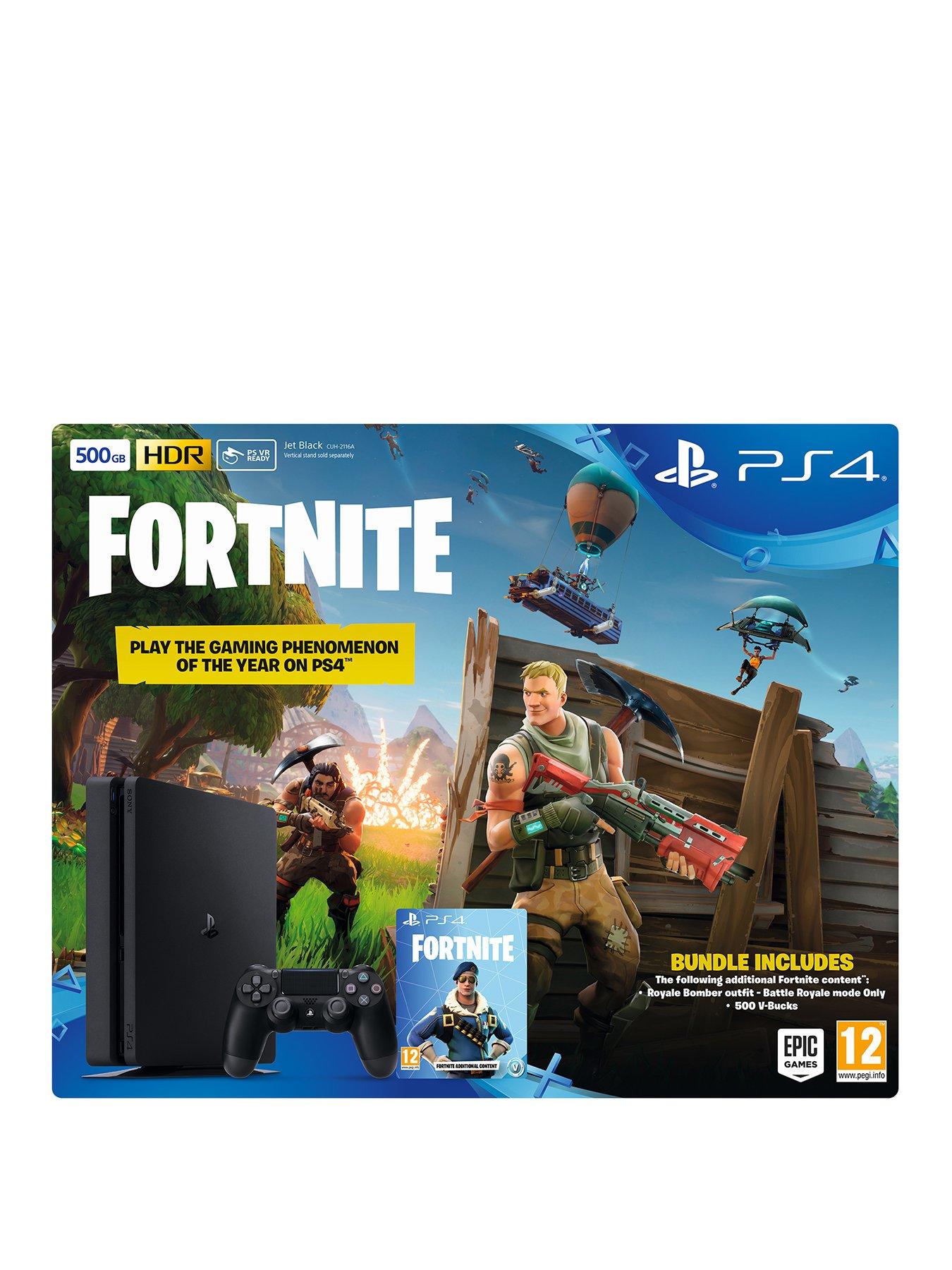 Playstation 4 500gb Black Console With Fortnite Royal Bomber Skin - playstation 4 500gb black console with fortnite royal bomber skin and 500 v bucks plus optional extras