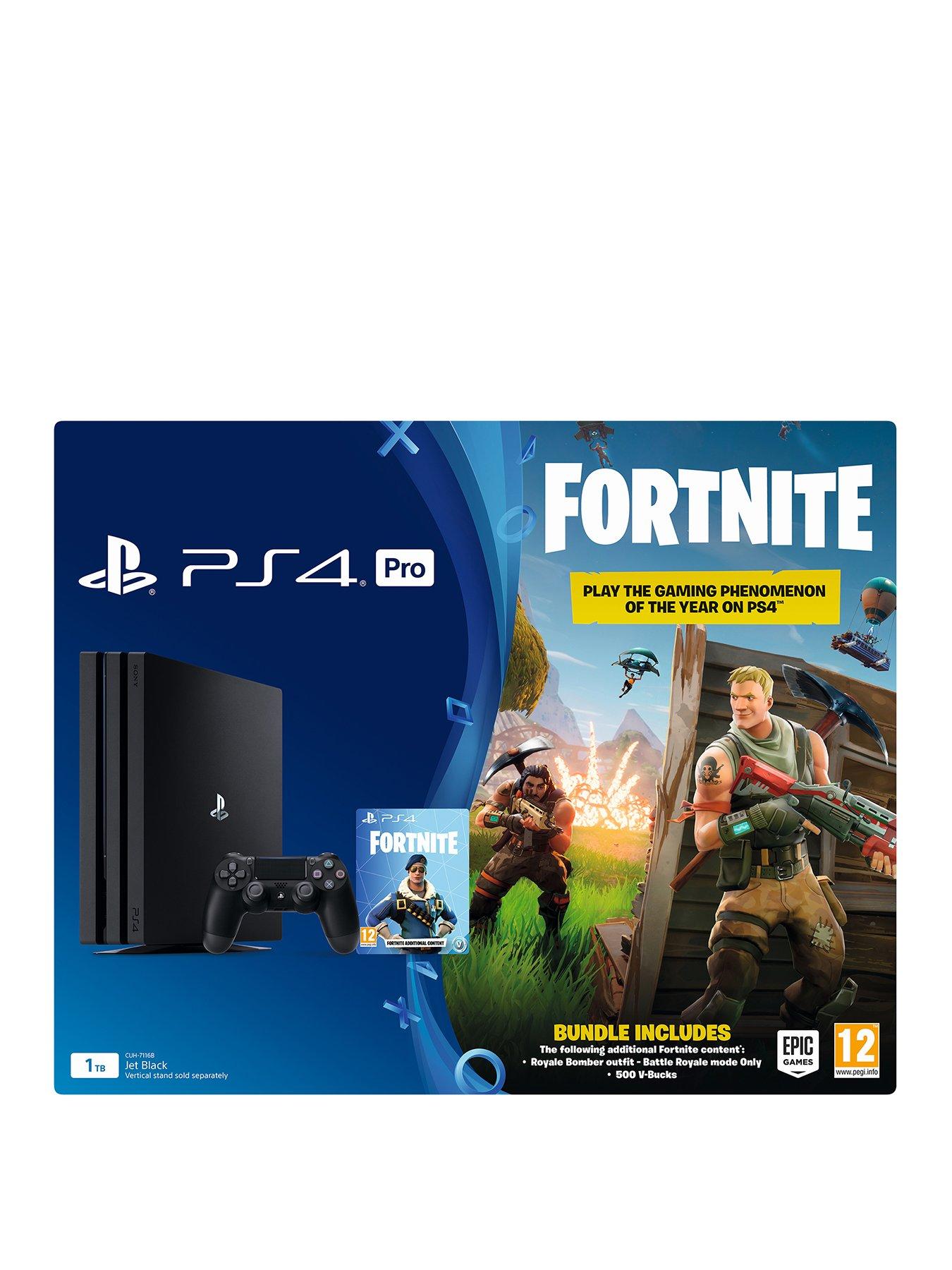 playstation 4 pro fortnite royal bomber skin 1tb console bundle with 500 v bucks and optional extras - fortnite ps4 pro