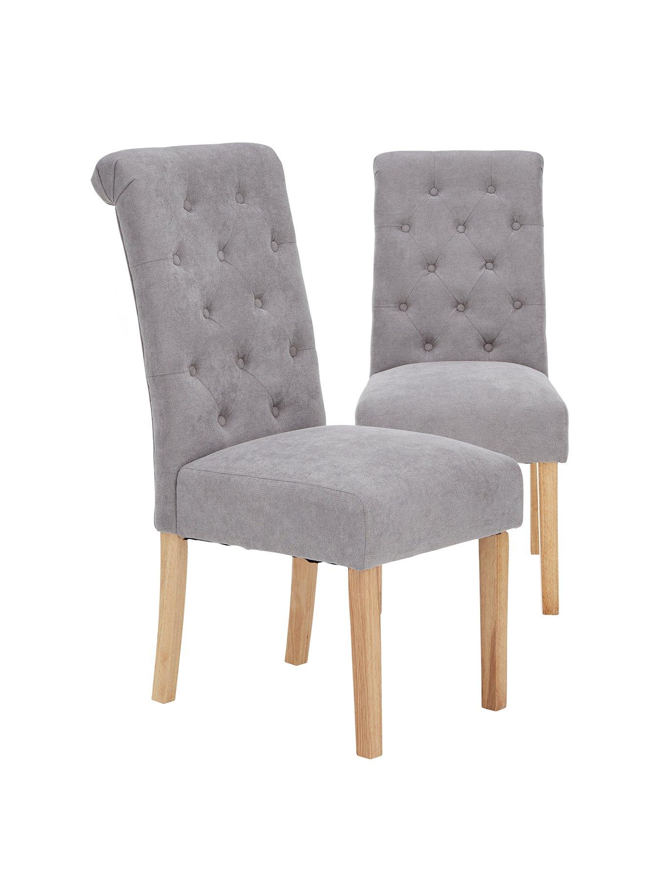 Pair Of Fabric Scroll Back Dining Chairs Grey