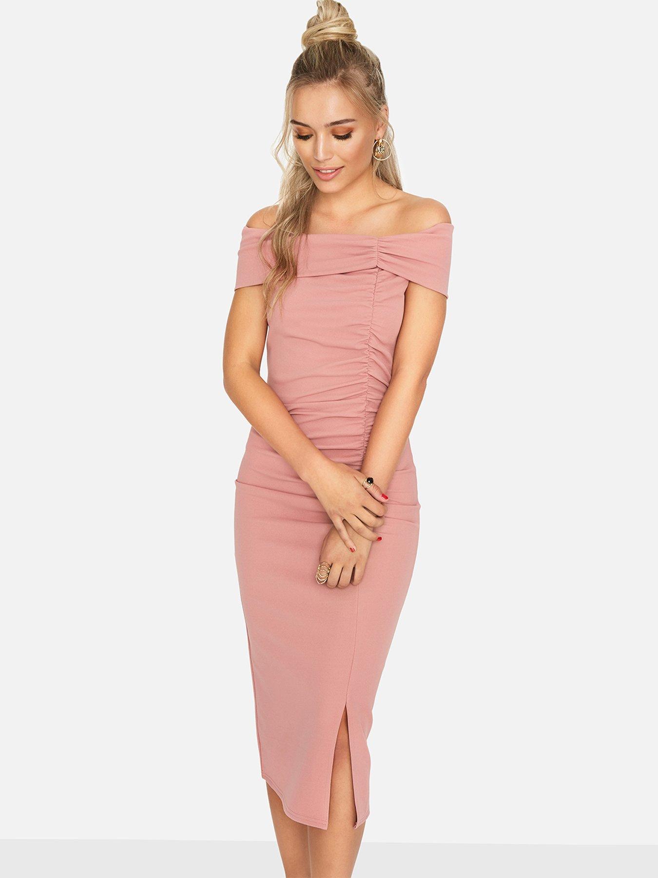 blush pink bodycon midi dress