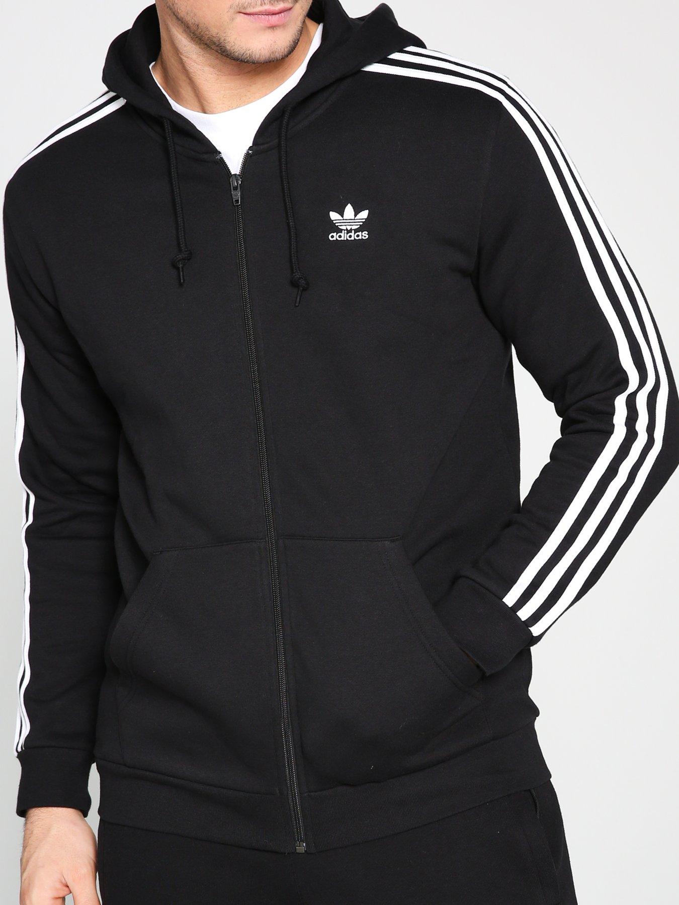 adidas 3 stripe hoodie black