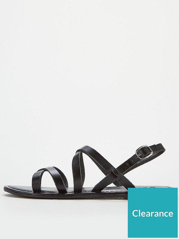 Hannah Strappy Leather Flat Sandals Black - black gladiator sandals forever 21 roblox