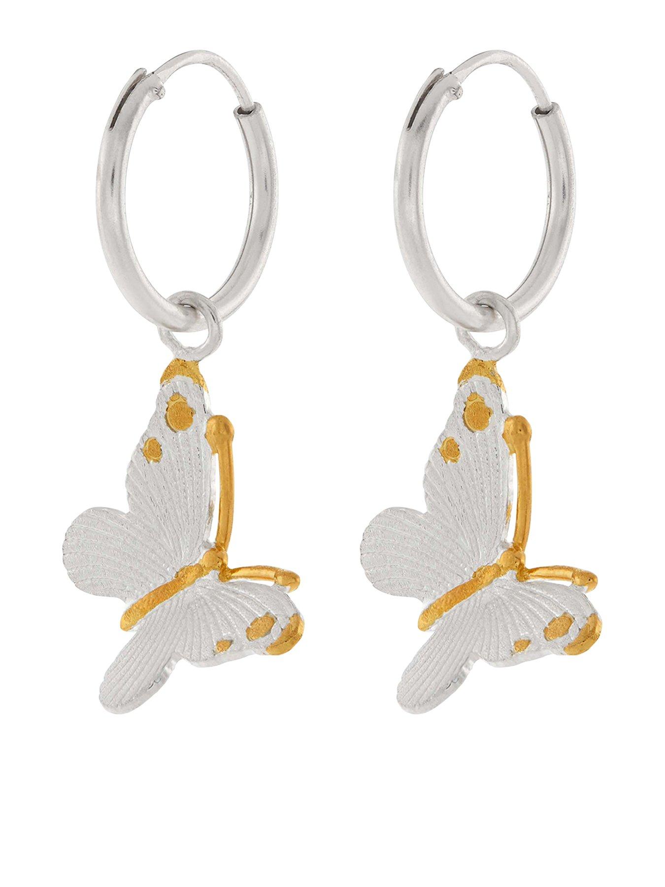 Accessorize Sterling Silver Bella Butterfly Sleeper Hoop Earrings - earring hoops roblox