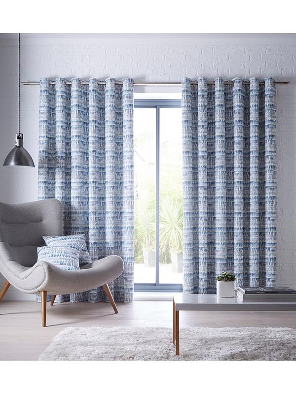 Tenby Eyelet Curtains Indigo N6WER SQ1 INDIGO SLf