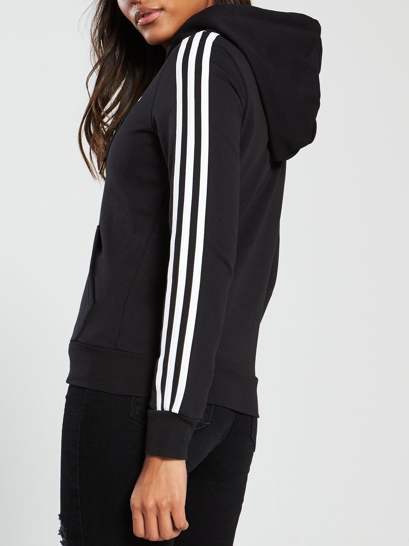 adidas black 3 stripe hoodie