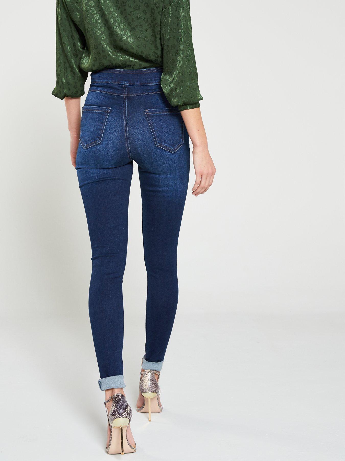 high waisted dark blue skinny jeans