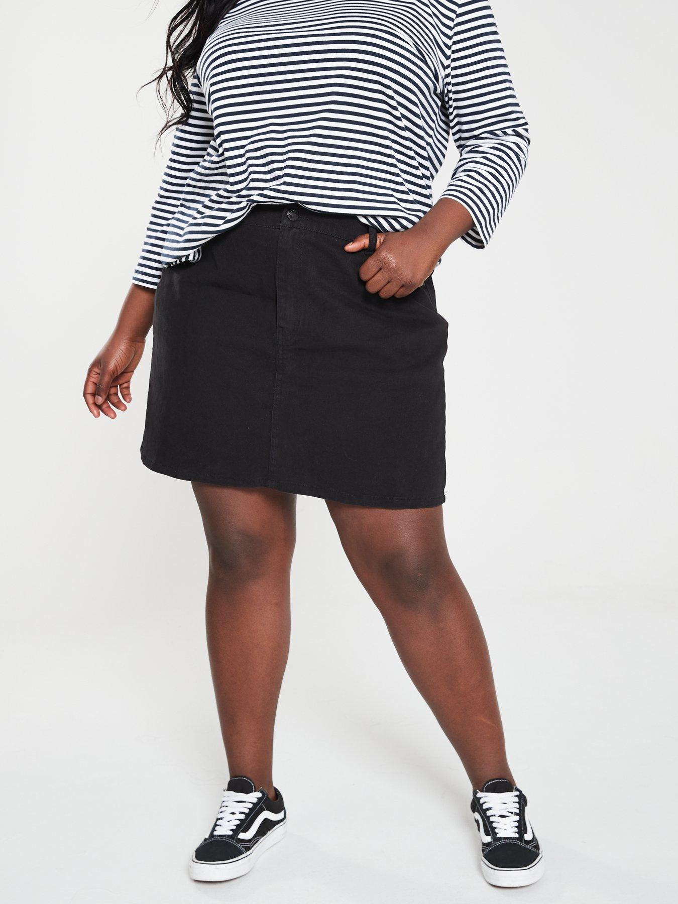 plus size denim skirt black