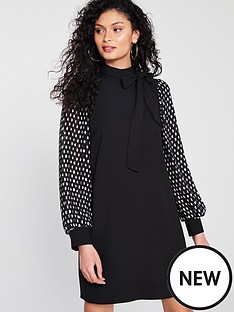 River Island River Island Spot Sleeve Pussybow Dress Black River Island River Island Spot Sleeve Pussybow Dress Black