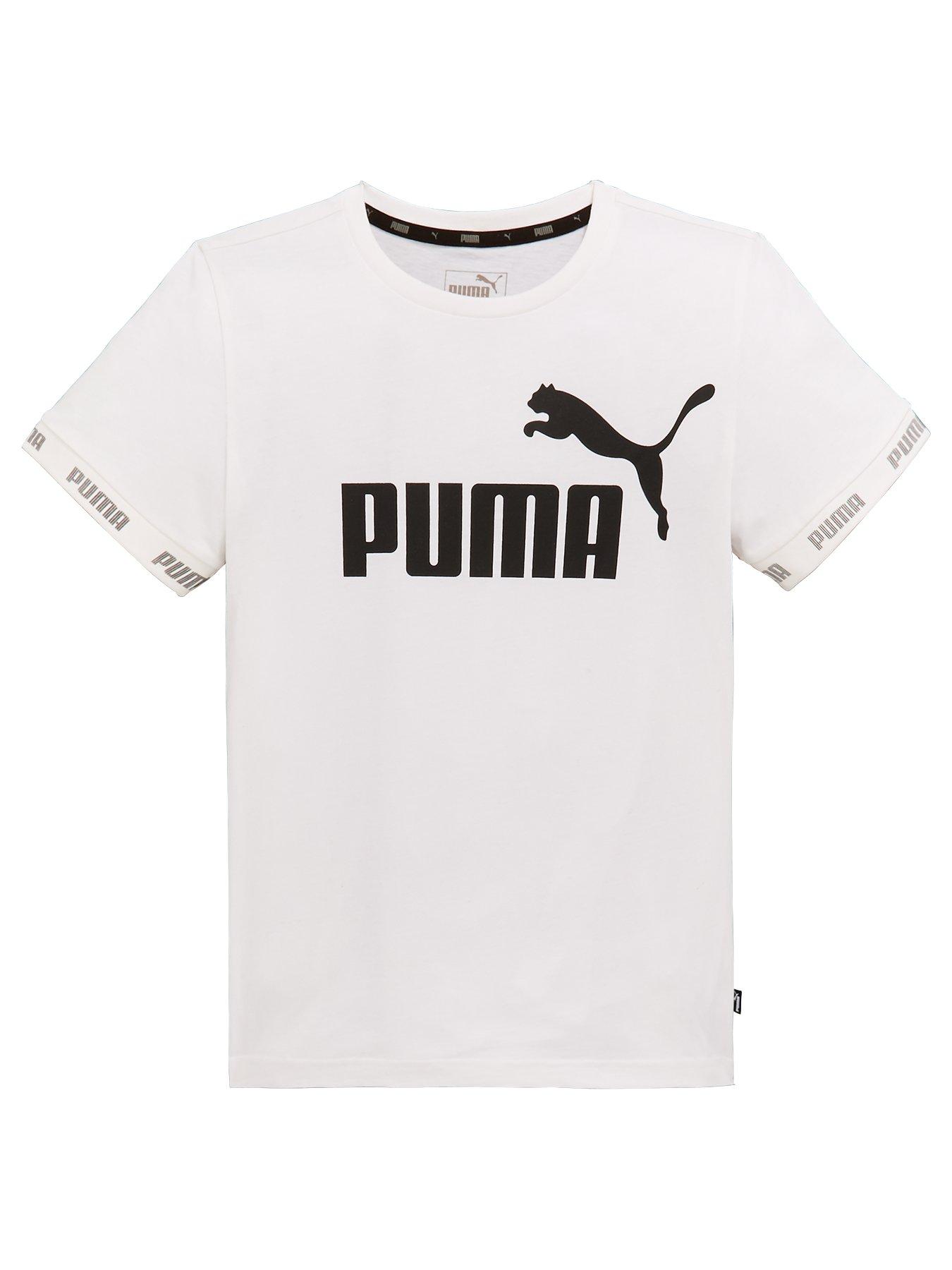 Puma Older Boys Short Sleeve Amplified T Shirt White - new way 922 womens v neck t shirt roblox logo game filled small white