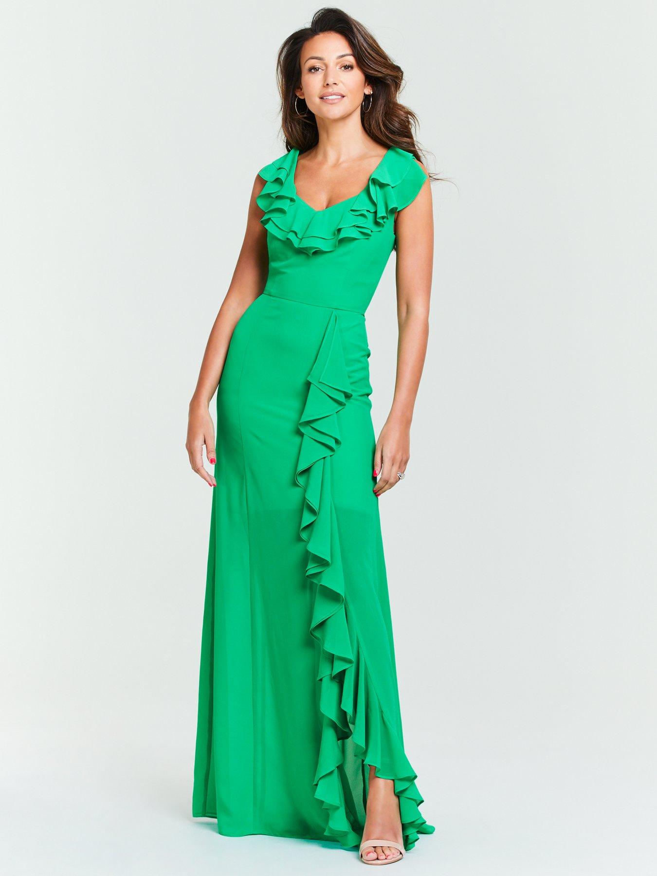 ruffle front maxi dress