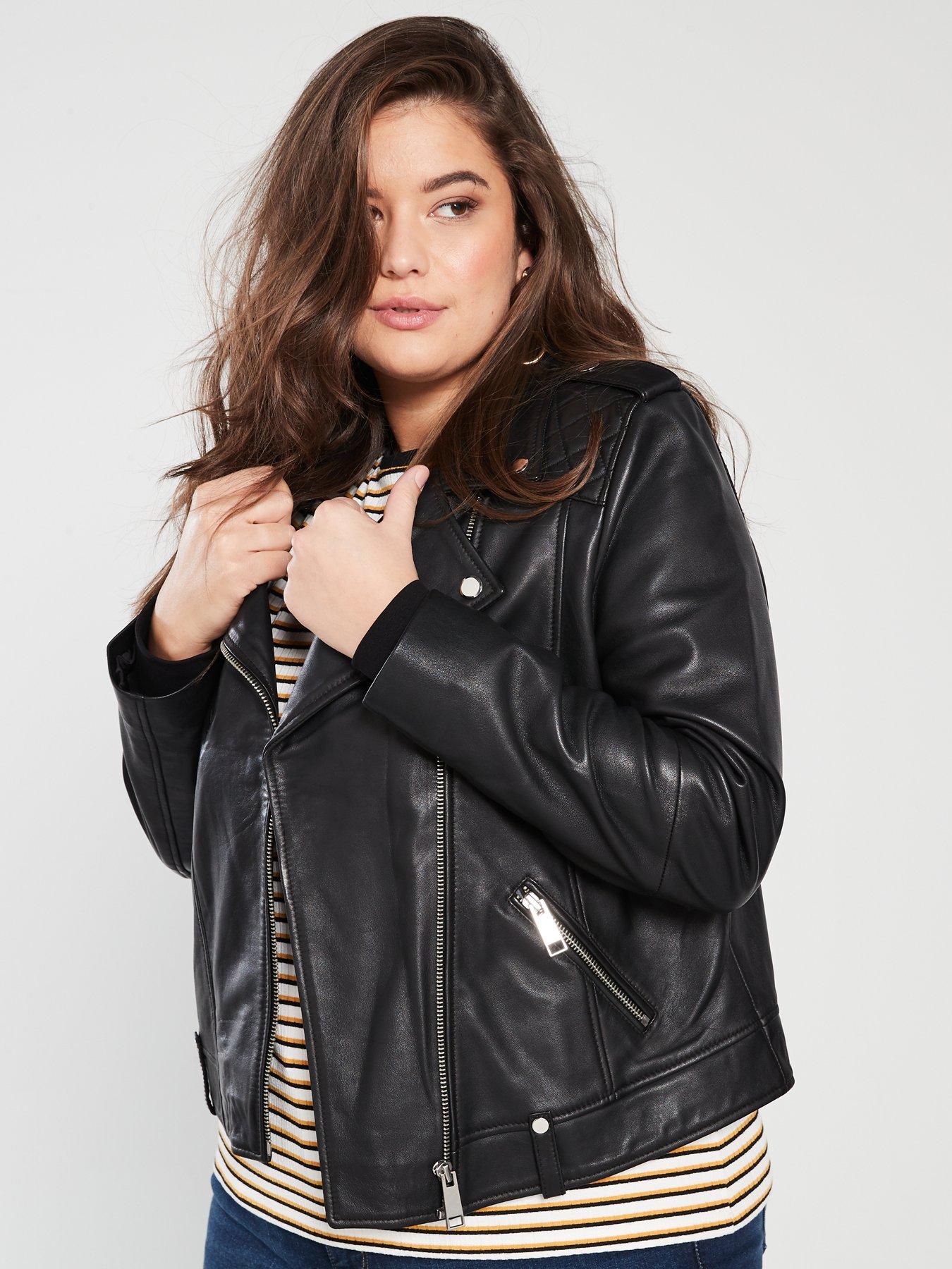 women's plus size black leather jacket