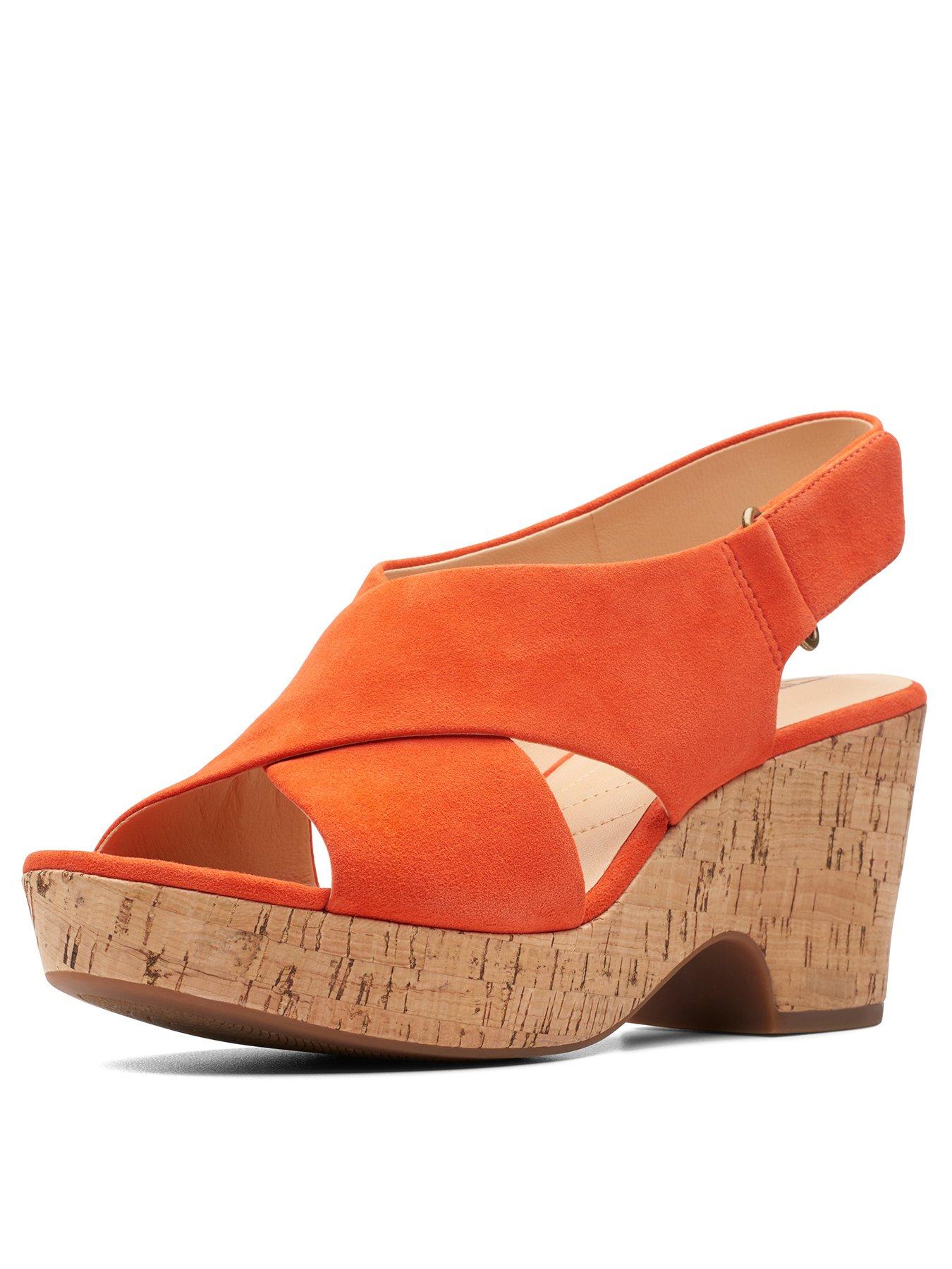 clarks orange wedge sandals