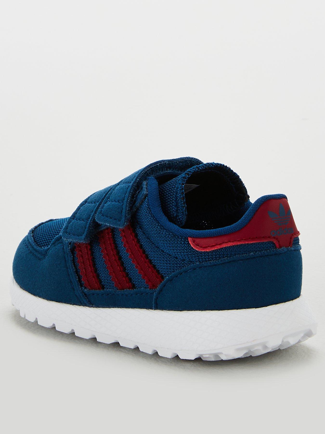 burgundy and blue adidas trainers