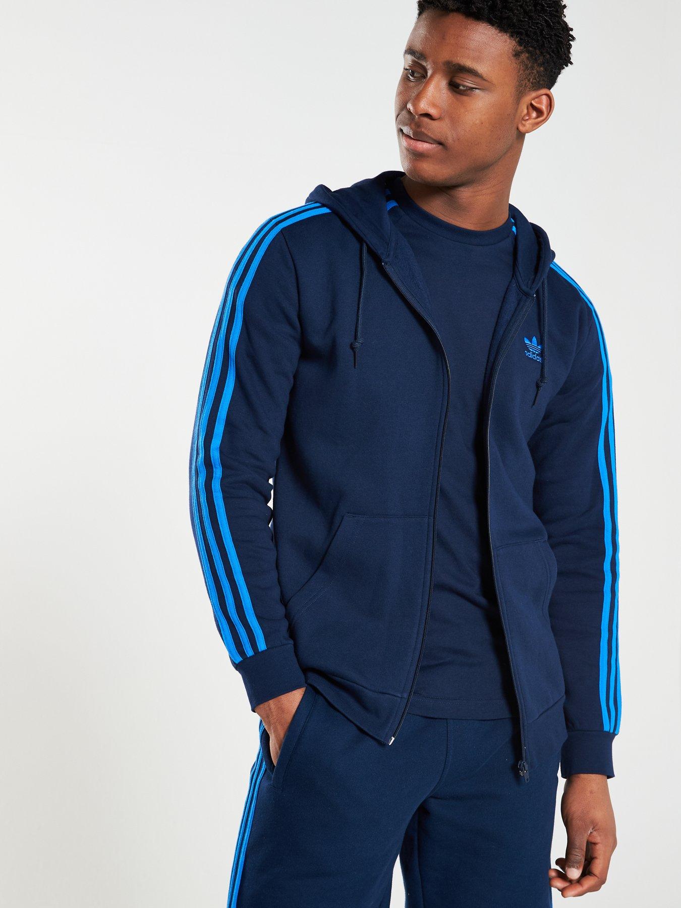 adidas originals hoodie 3 stripe zip through