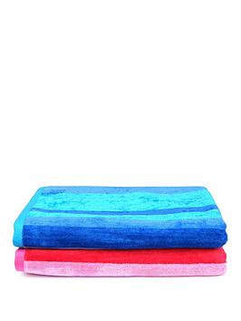 downland-pair-of-striped-super-soft-beach-towels-ndash-pink-and-blue