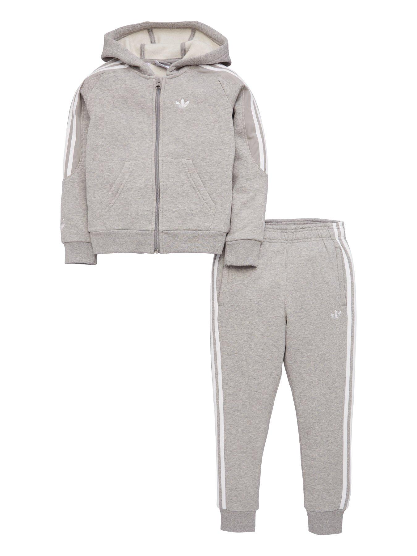 grey and white adidas tracksuit