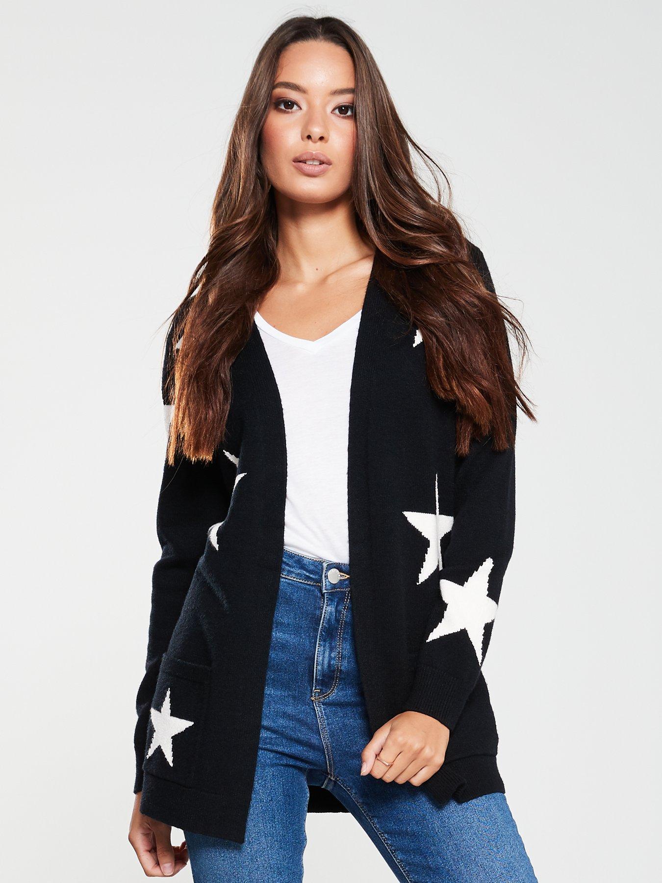 V By Very Star Patch Pocket Cardigan Black Littlewoodsireland Ie