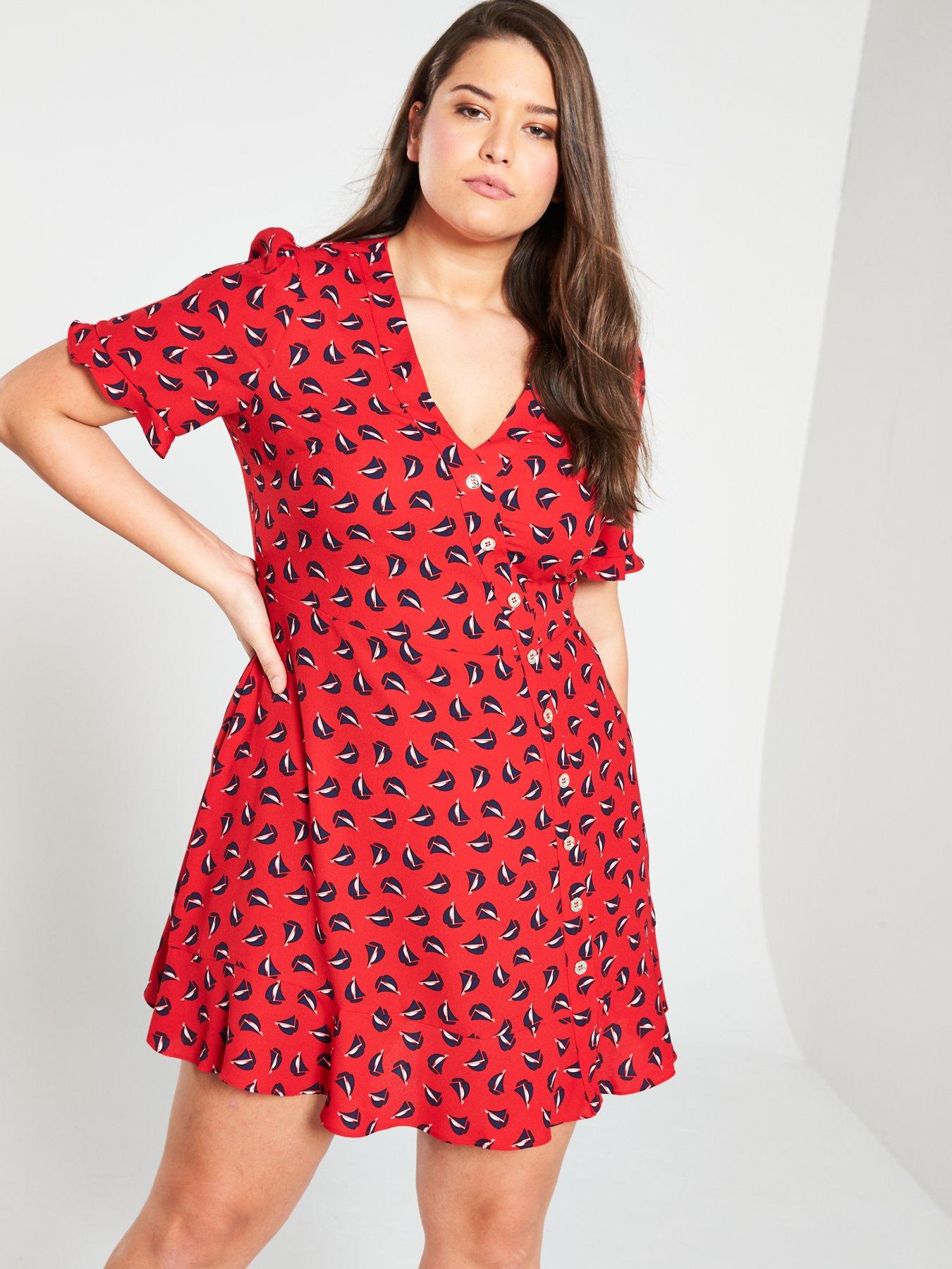 oasis red boat print skater dress