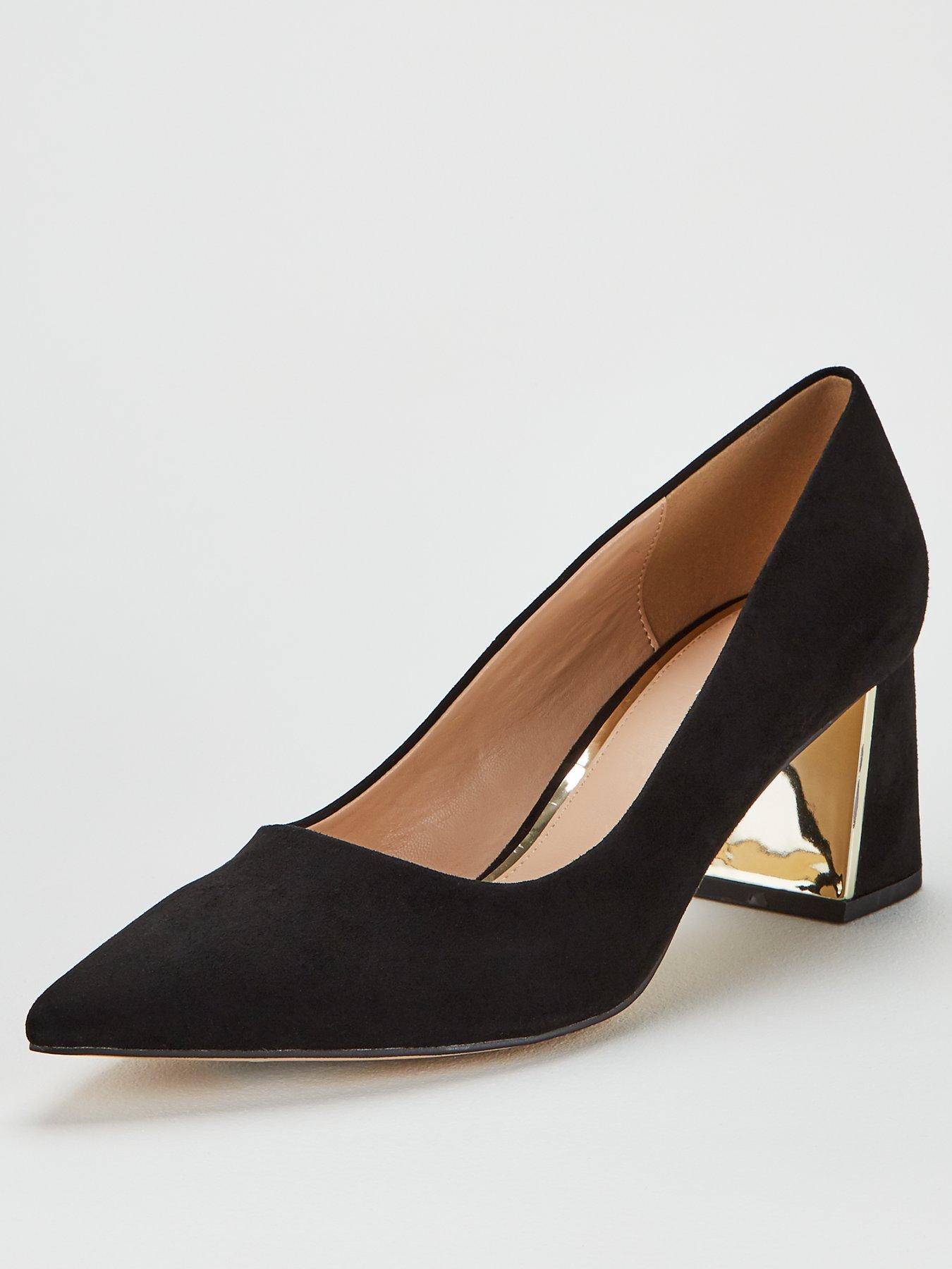 black court shoes block heel leather