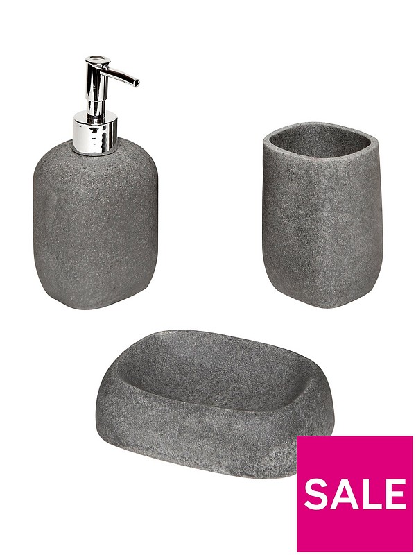 Aqualona Grey Stone 3 Piece Bathroom, Grey Stone Bathroom Accessories Sets