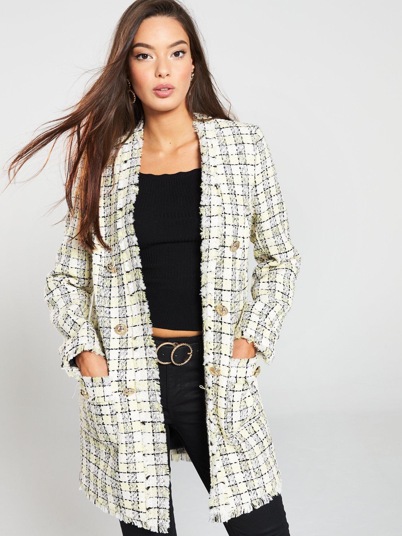 river island black boucle longline jacket