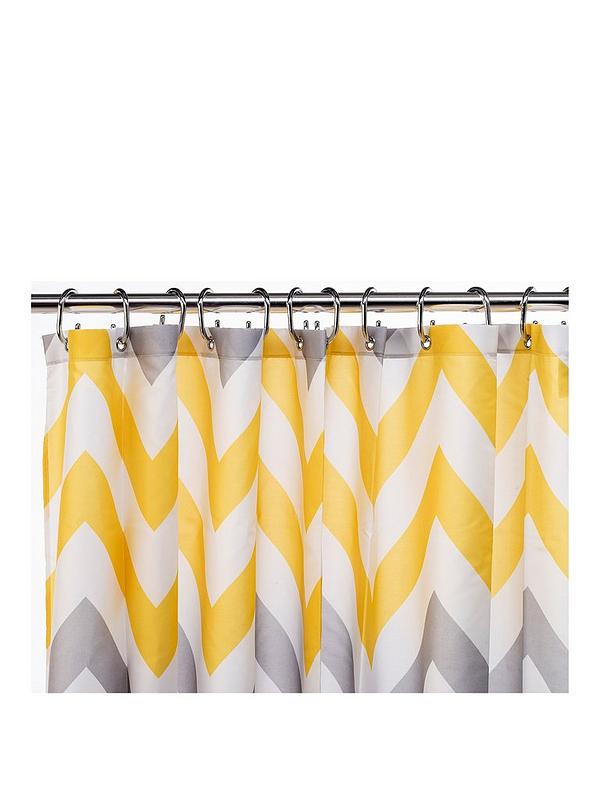 Croydex Chevron Textile Shower Curtain, Yellow And White Shower Curtain