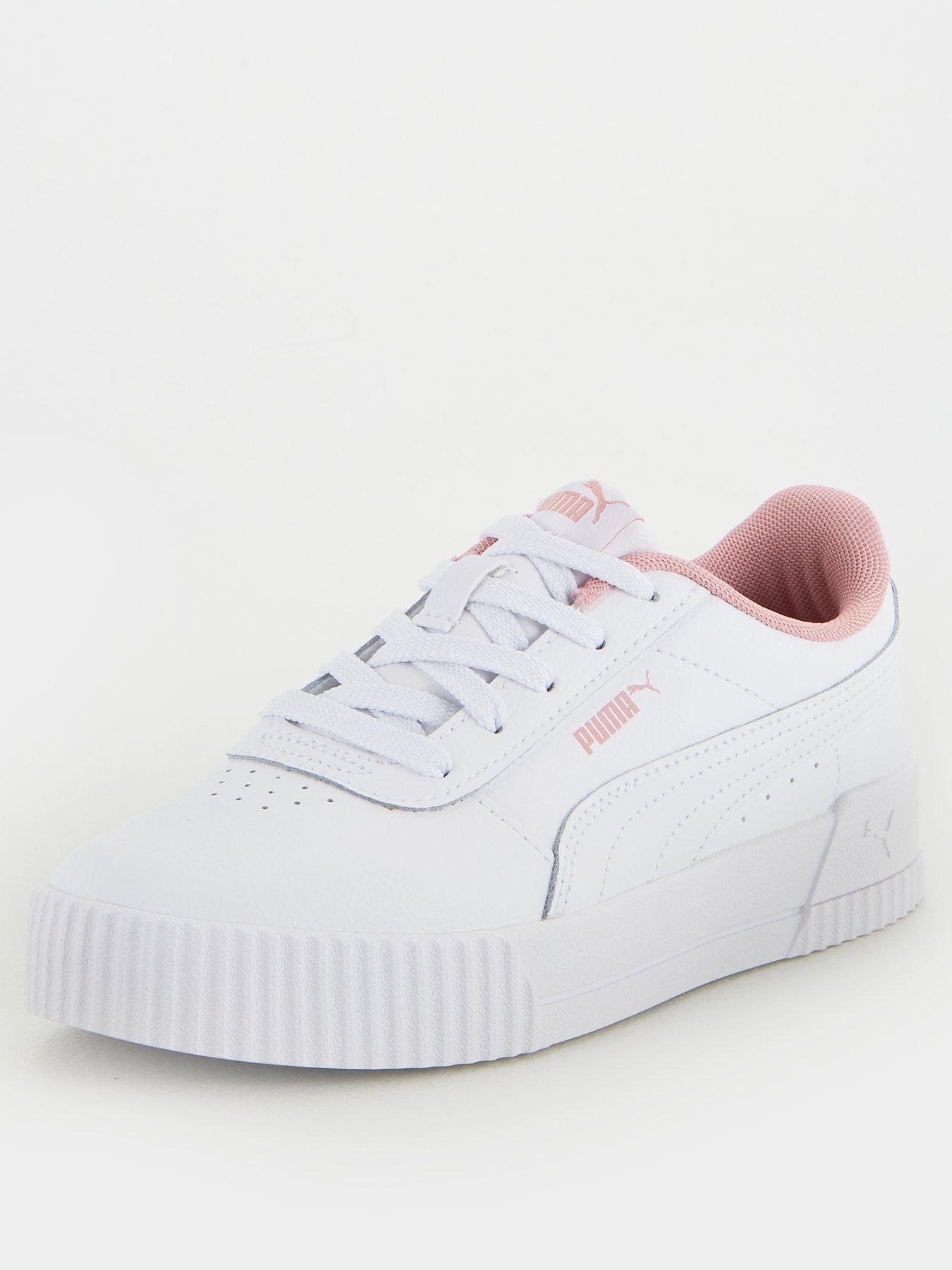 white and pink puma trainers