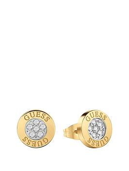 guess-love-knot-gold-crystal-set-logo-ladies-stud-earrings
