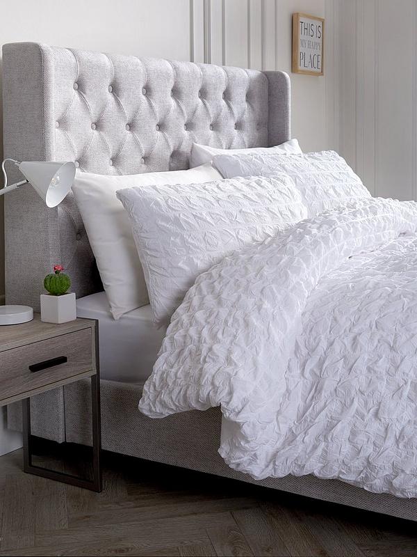 Hotel Collection Seerer Cotton, White King Size Duvet Cover Set