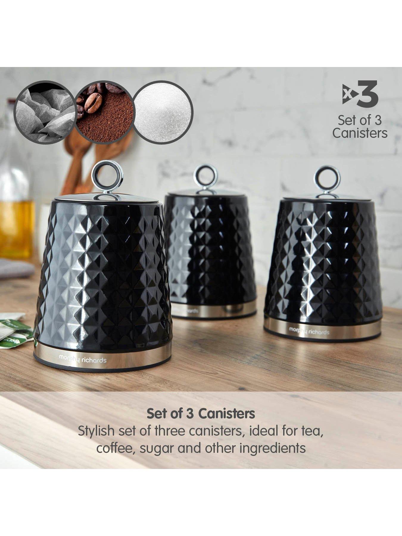 morphy richards tea coffee sugar canisters black