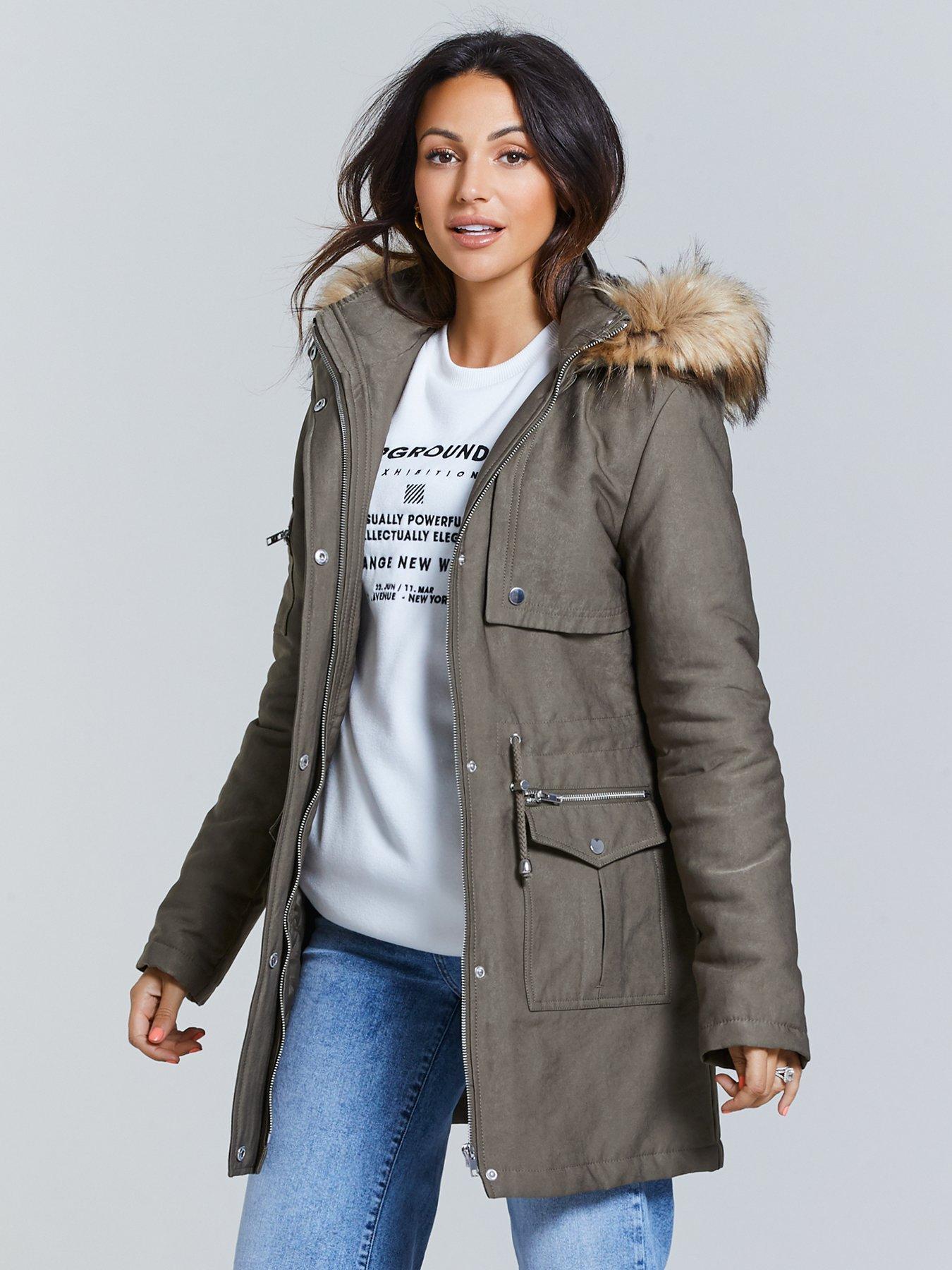 lipsy luxe faux fur trimmed hood parka