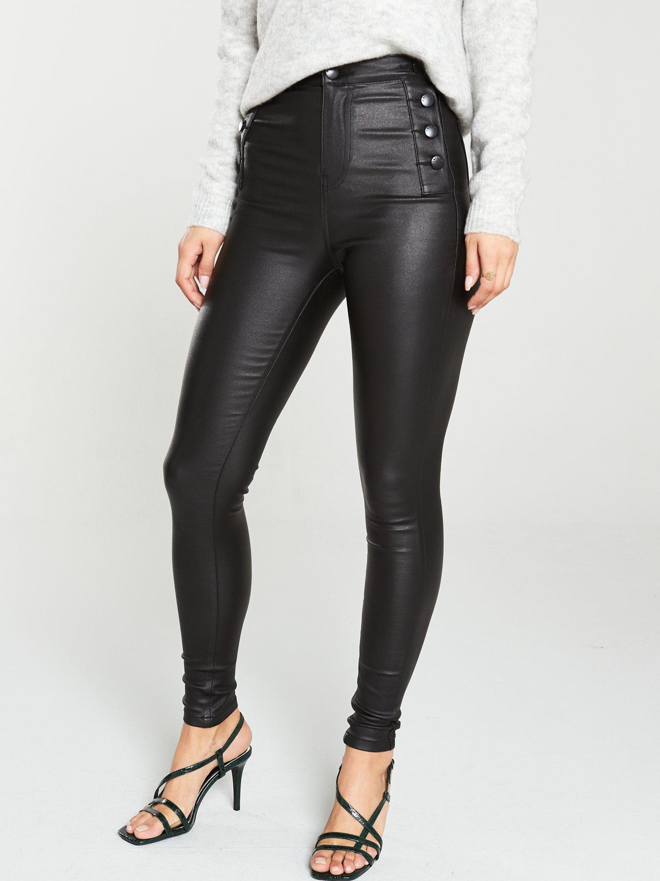 leather coated high waisted jeans