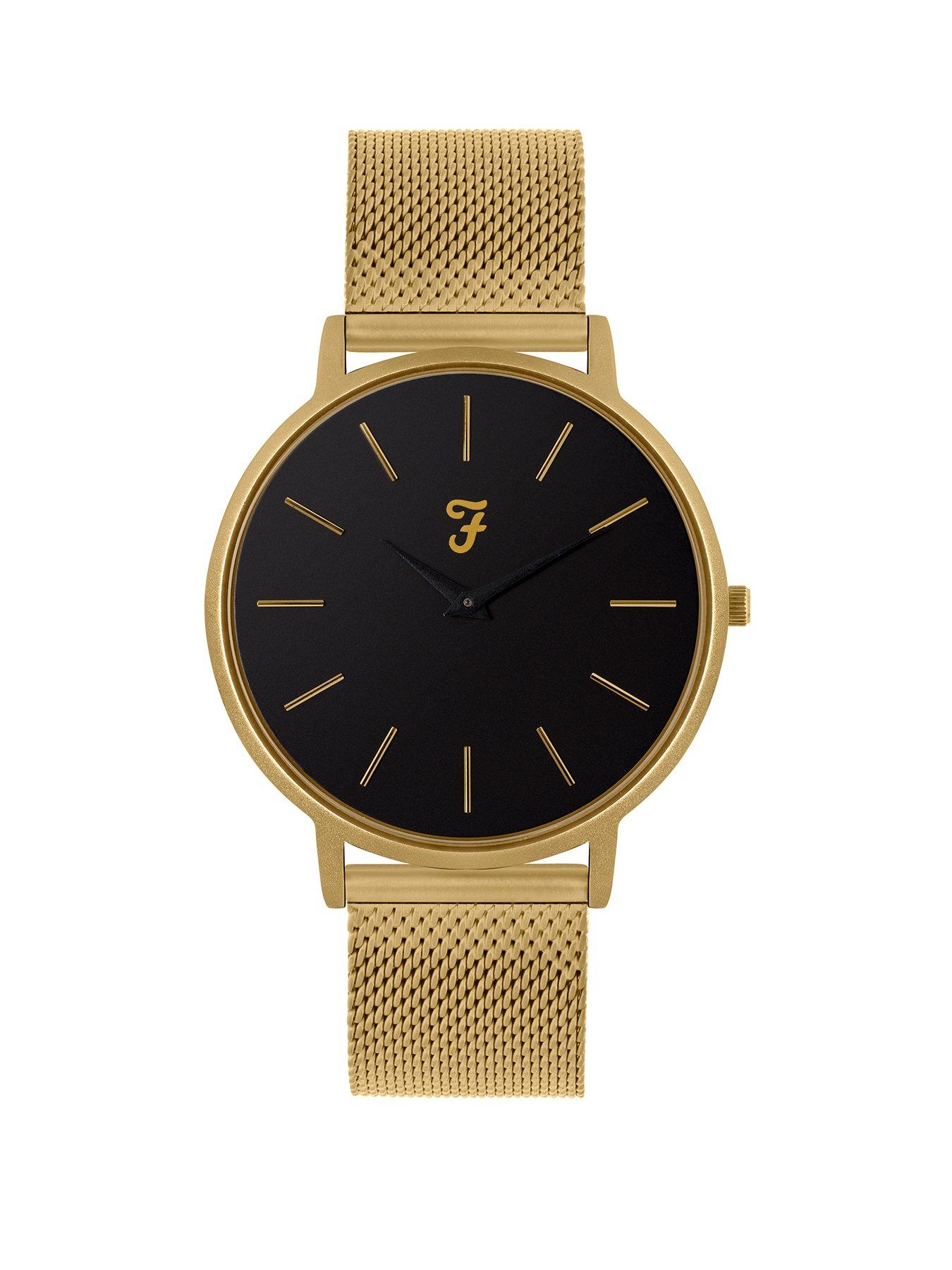 Farah Black And Gold Detail Dial Gold Stainless Steel Mesh Strap Mens Watch - mesh tree kit roblox